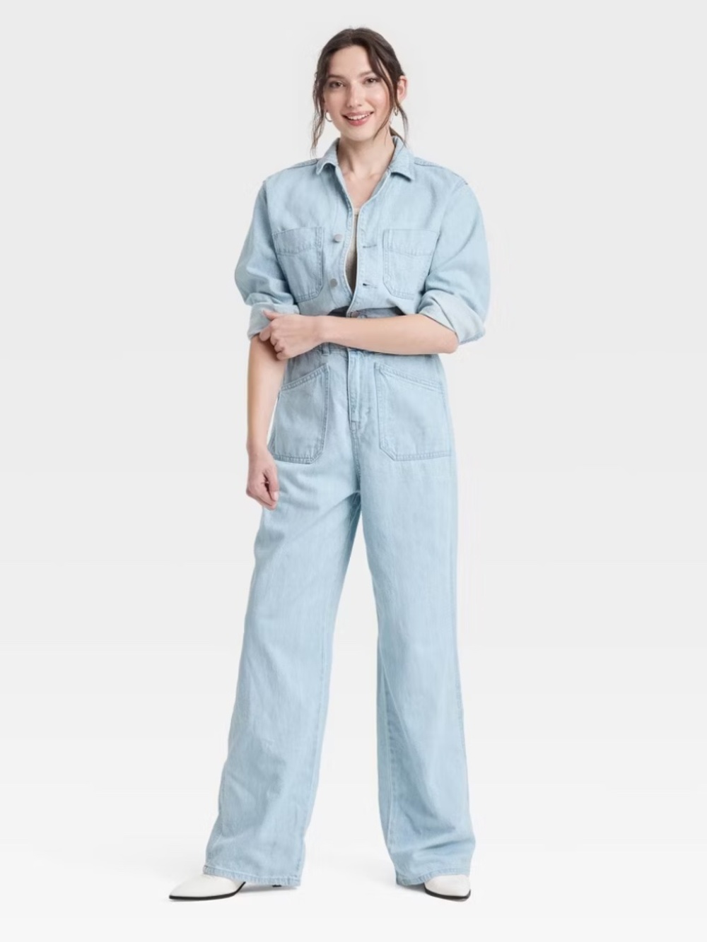 Universal Thread Size 6 NWT Denim/Lyocell Jumpsuit Light wash Very Flattering - Picture 2 of 3